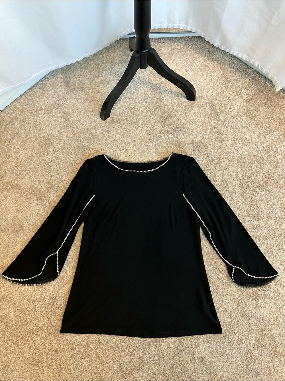 Elegant Black Rhinestone-Trim Evening Top - Picture 6 of 13